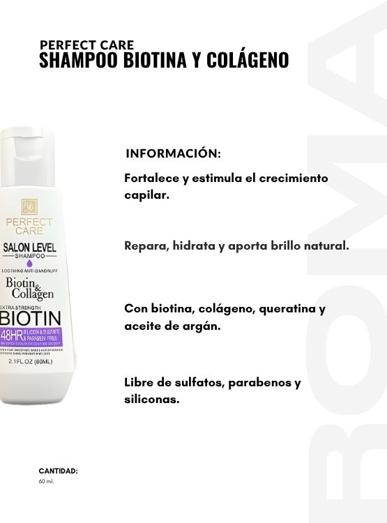 PACK 3 SHAMPOO BIOTINA Y COLÁGENO 60ML PERFECT CARE - 2