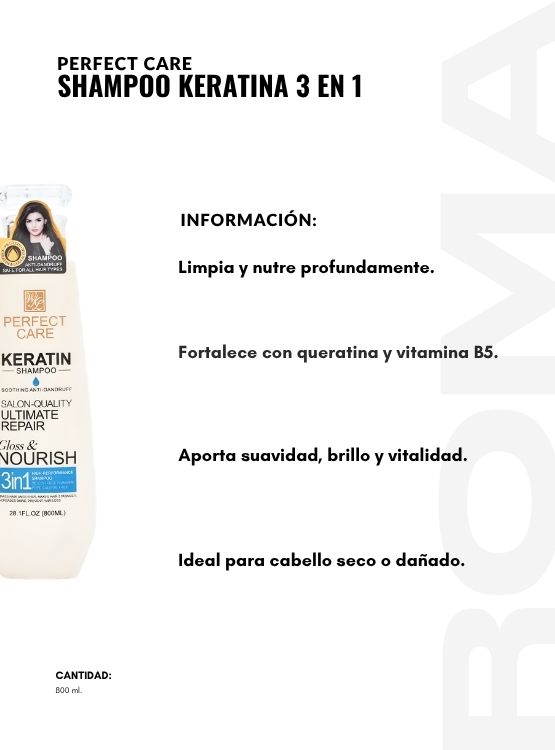 SHAMPOO KERATINA 3 EN 1 800ML PERFECT CARE - 2