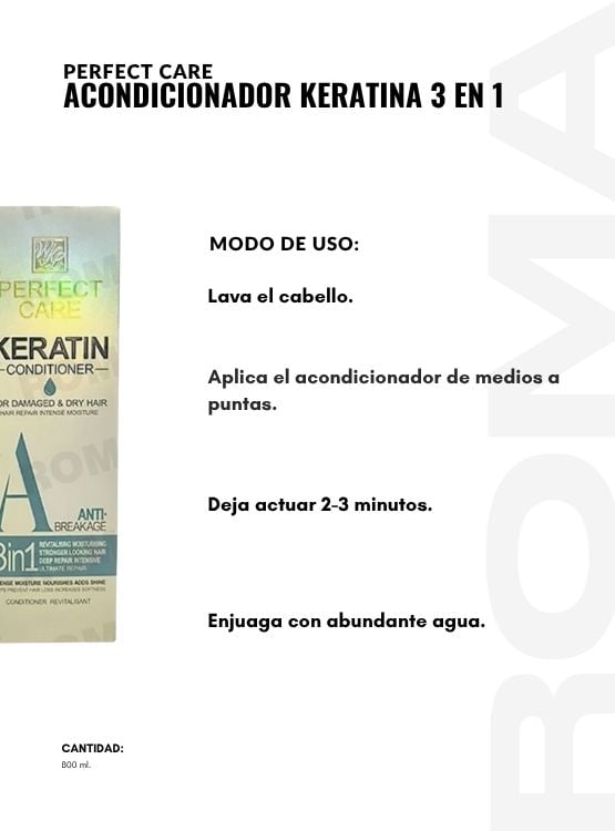 PACK 3 ACONDICIONADOR KERATINA 3 EN 1 800ML PERFECT CARE - 3
