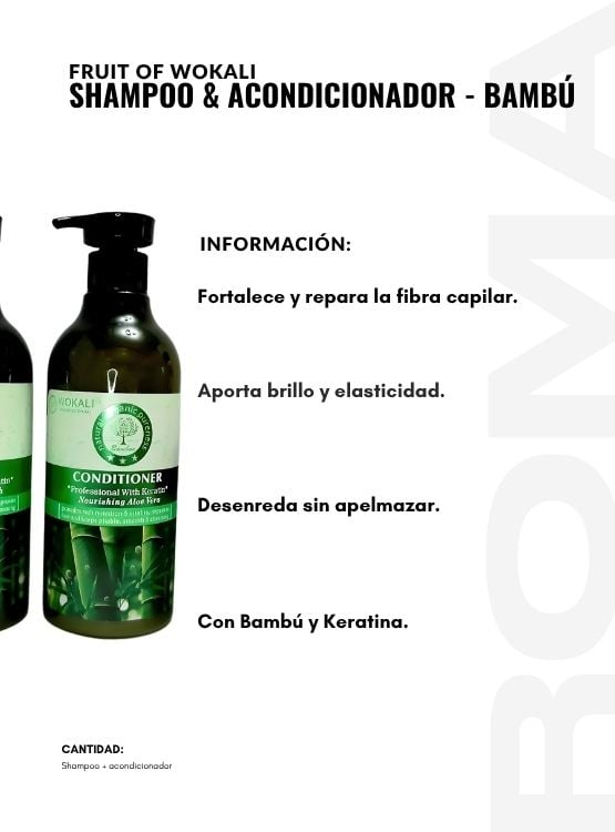 SHAMPOO Y ACONDICIONADOR BAMBÚ 550ML WOKALI - 2