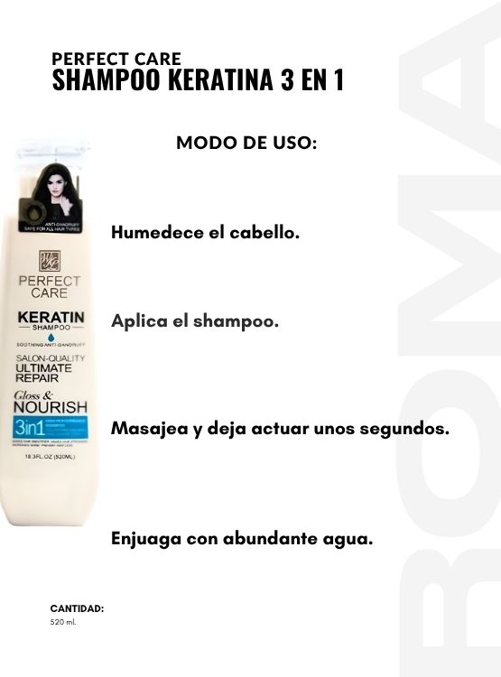 PACK 2 SHAMPOO KERATINA 3 EN 1 520ML PERFECT CARE - 3