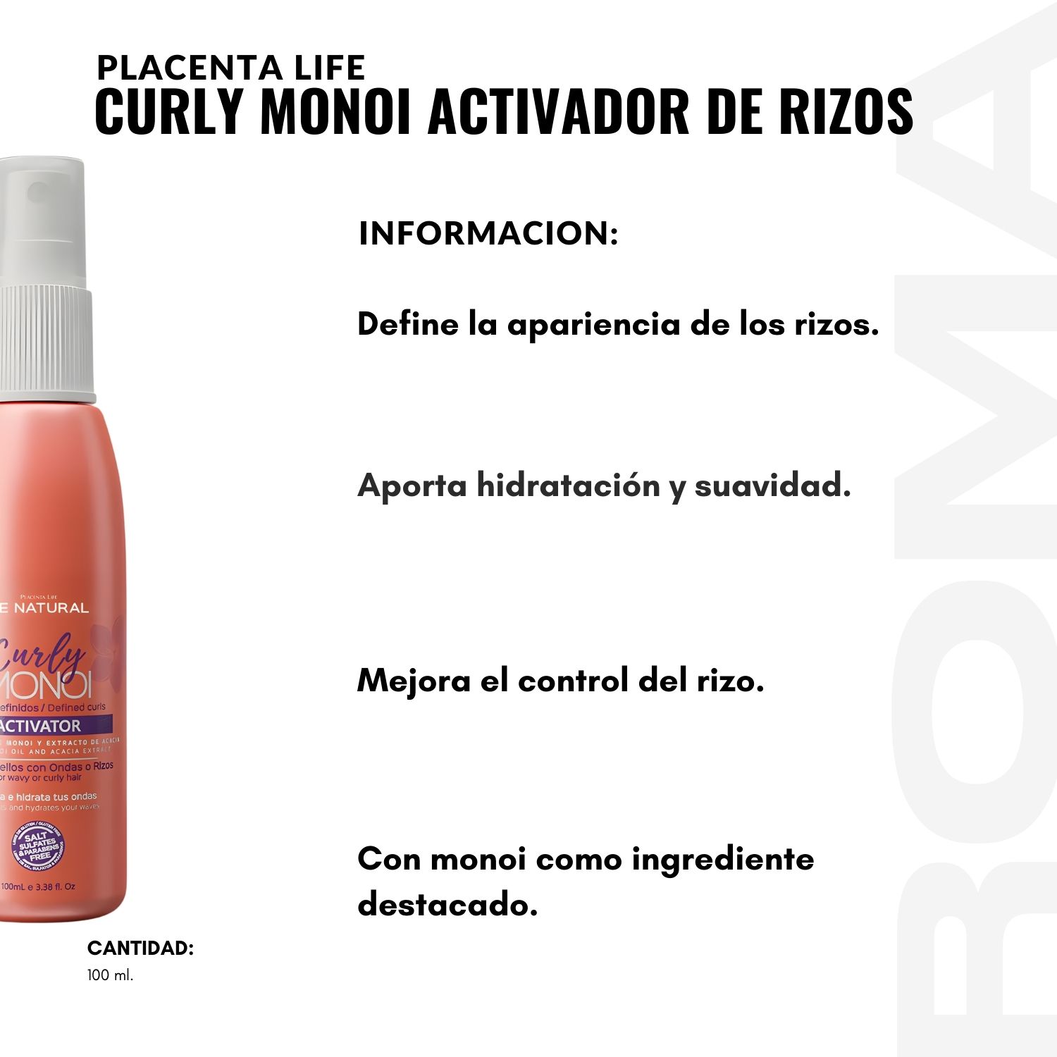 CURLY MONOI ACTIVADOR DE RIZOS 100ML PLACENTA LIFE - 2