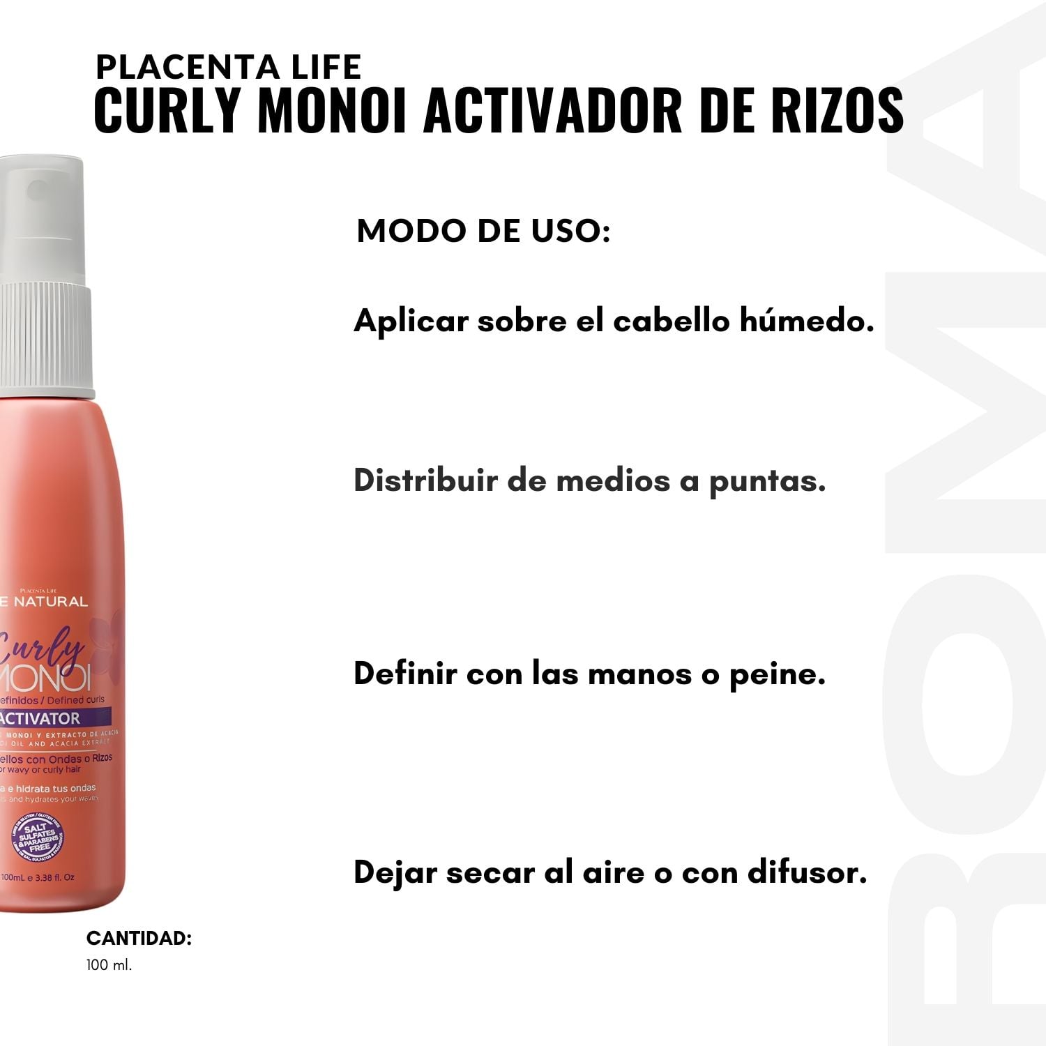 CURLY MONOI ACTIVADOR DE RIZOS 100ML PLACENTA LIFE - 3