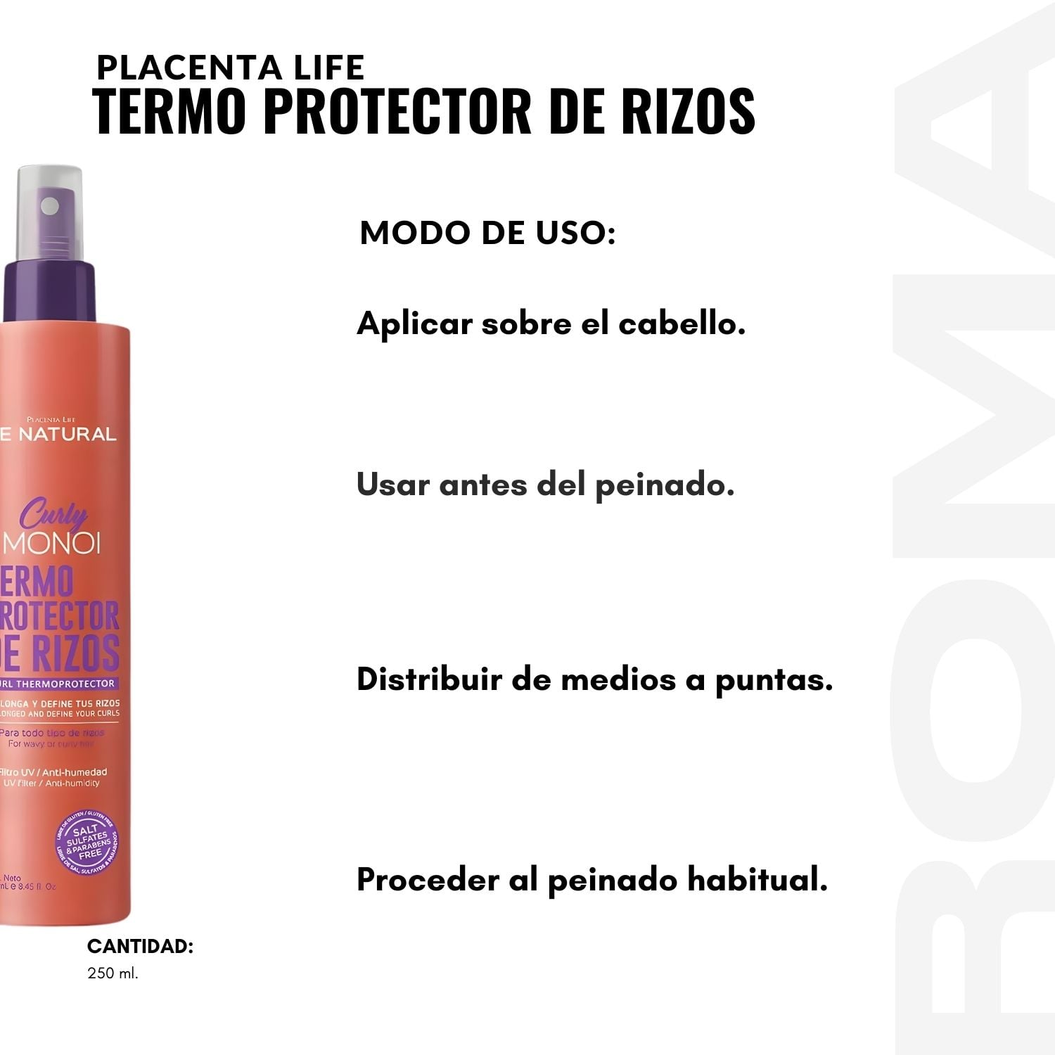 PACK 2 TERMO PROTECTOR DE RIZOS 250ML PLACENTA LIFE - 3