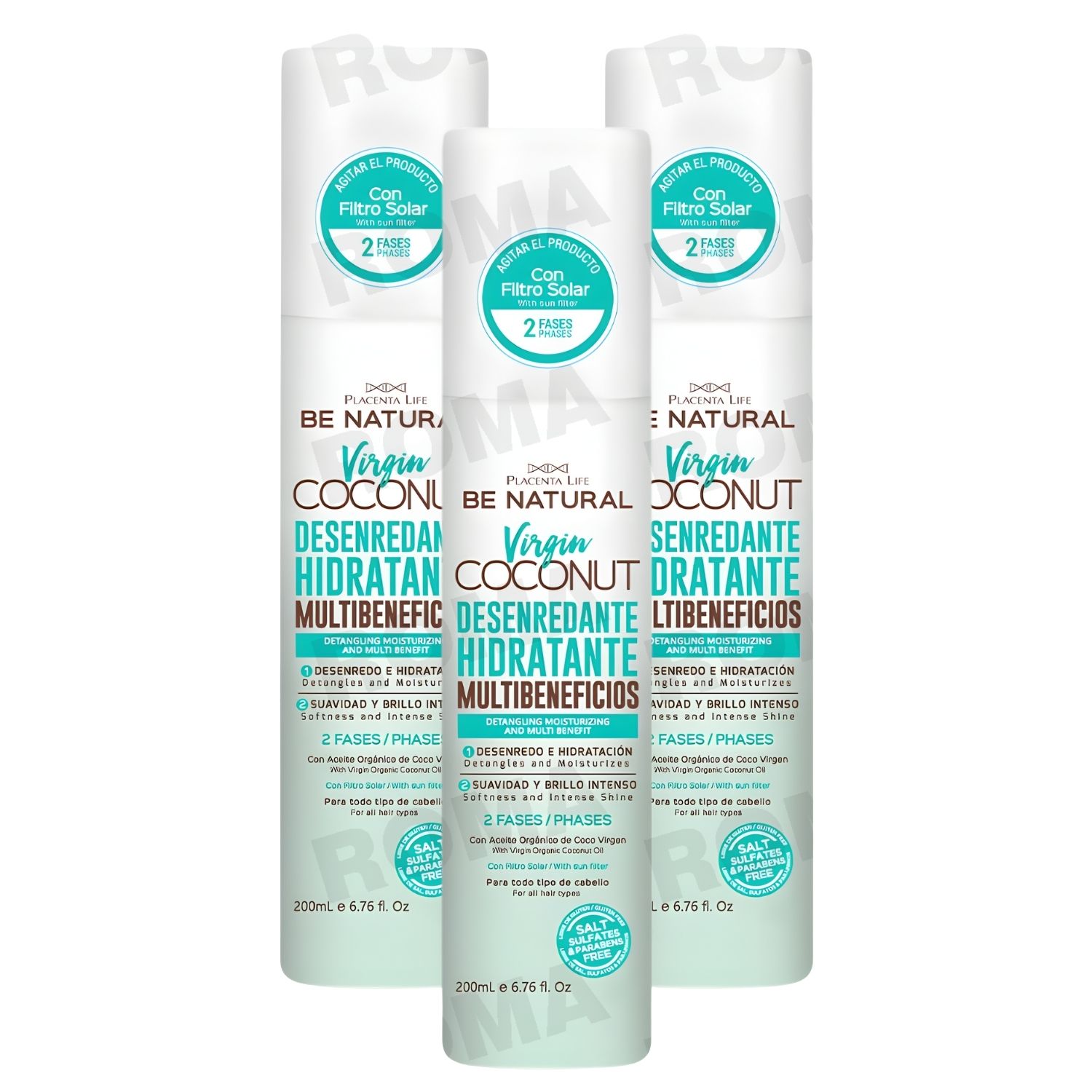 PACK 3 DESENREDANTE VIRGEN COCONUT 200ML PLACENTA LIFE - 1
