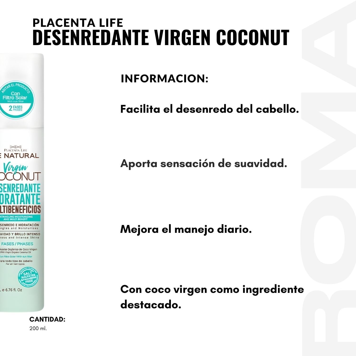 PACK 3 DESENREDANTE VIRGEN COCONUT 200ML PLACENTA LIFE - 2