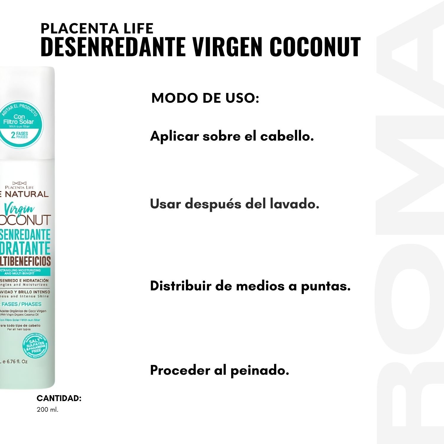 PACK 3 DESENREDANTE VIRGEN COCONUT 200ML PLACENTA LIFE - 3