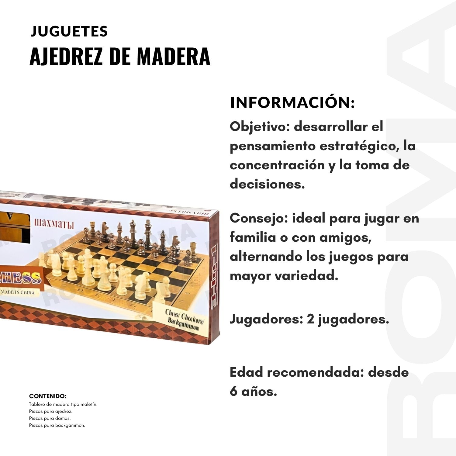 AJEDREZ DE MADERA MEDIANO- JUEGO DIDÁCTICO - 2