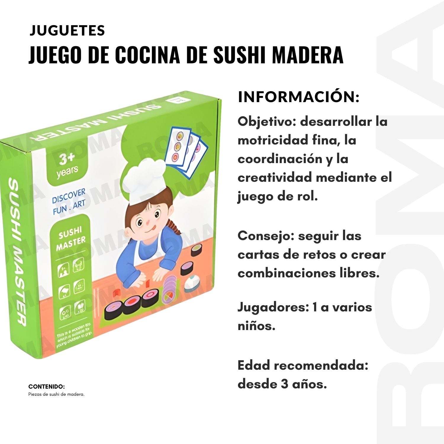 JUEGO DE COMIDA JAPONESA SUSHI MADERA - 2