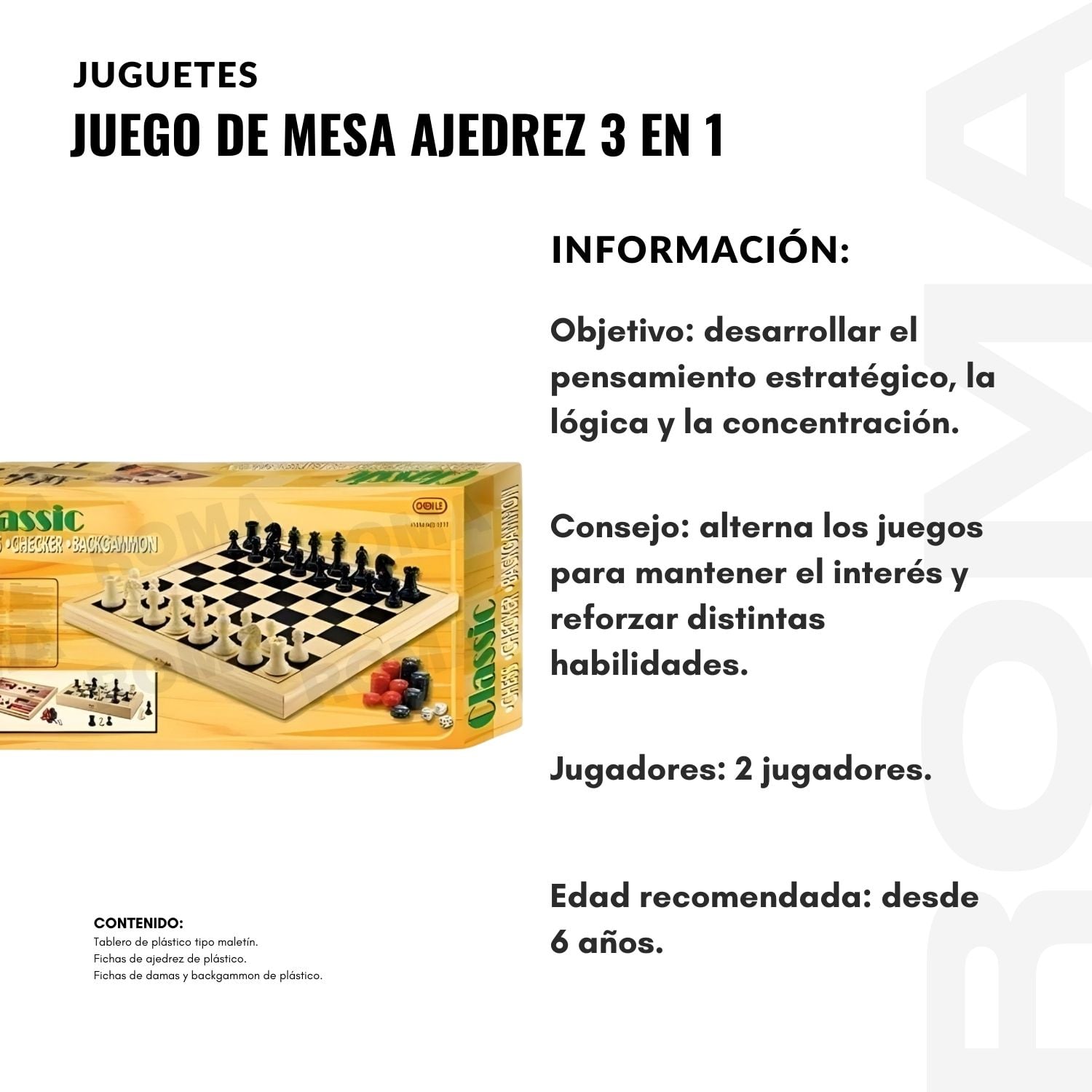 JUEGO DE MESA AJEDREZ 3 EN 1 MEDIANO - 2