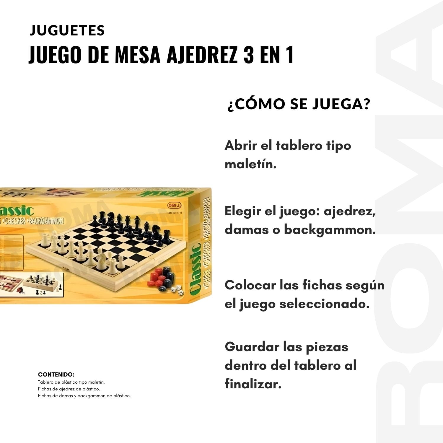 JUEGO DE MESA AJEDREZ 3 EN 1 MEDIANO - 3