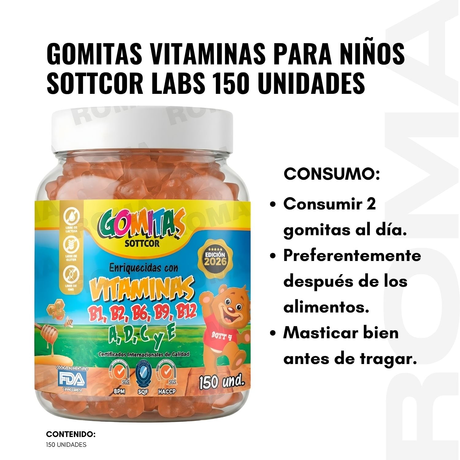 GOMITAS VITAMINAS PARA NIÑOS SOTTCOR LABS 150 UNIDADES - 3