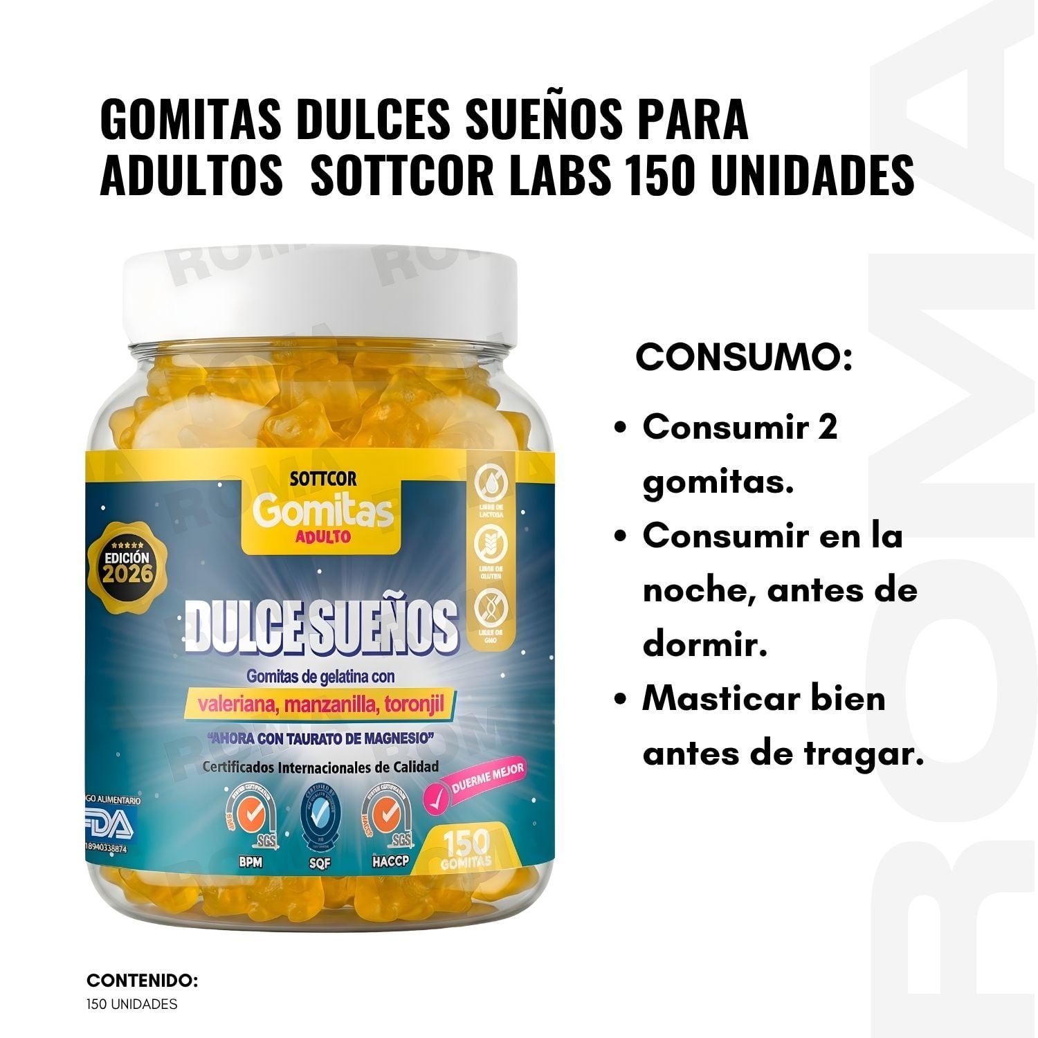 GOMITAS DULCES SUEÑOS PARA ADULTOS SOTTCOR LABS 150 UNIDADES - 3