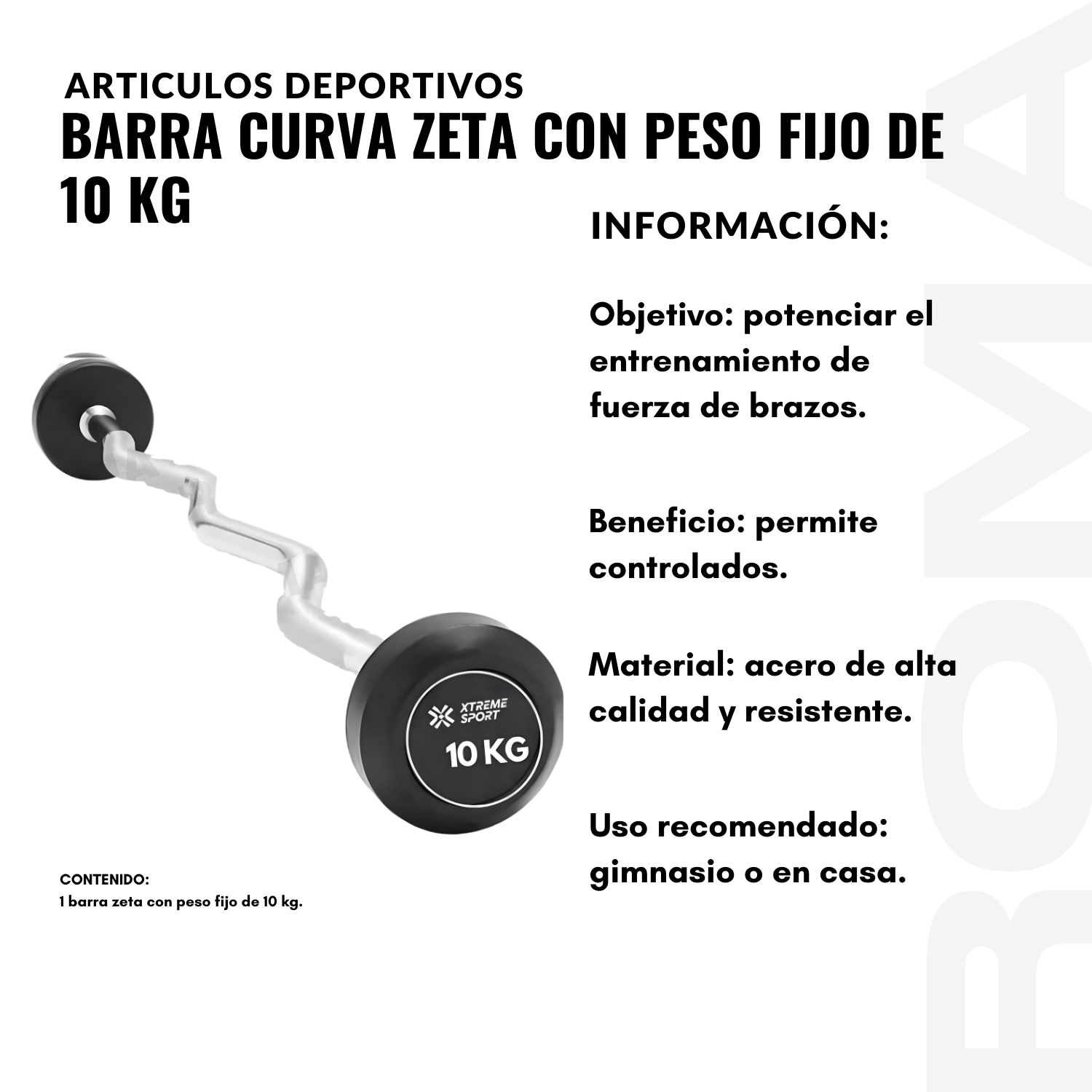 BARRA CURVA ZETA CON PESO FIJO DE 10 KG - 2