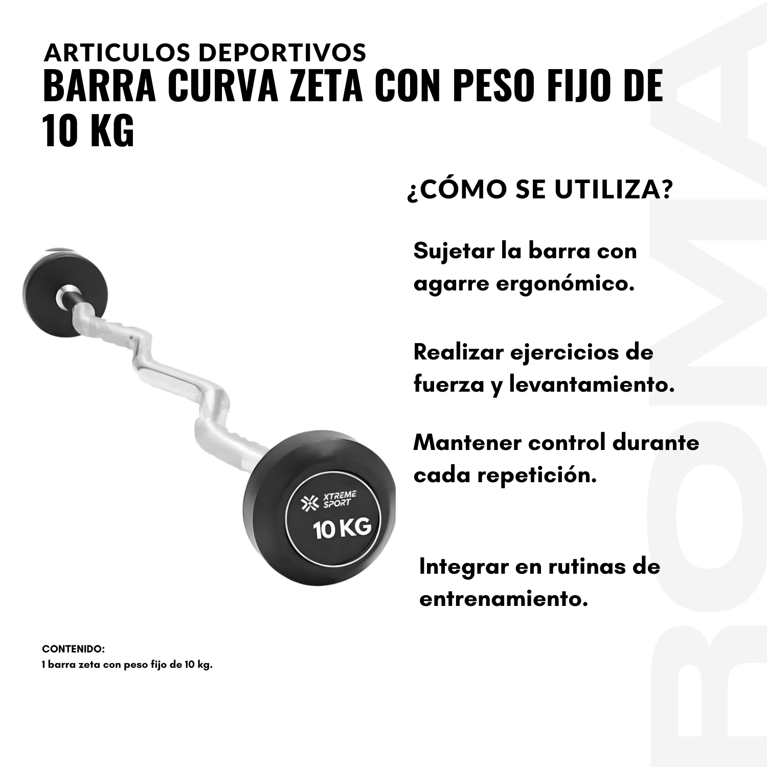 BARRA CURVA ZETA CON PESO FIJO DE 10 KG - 3