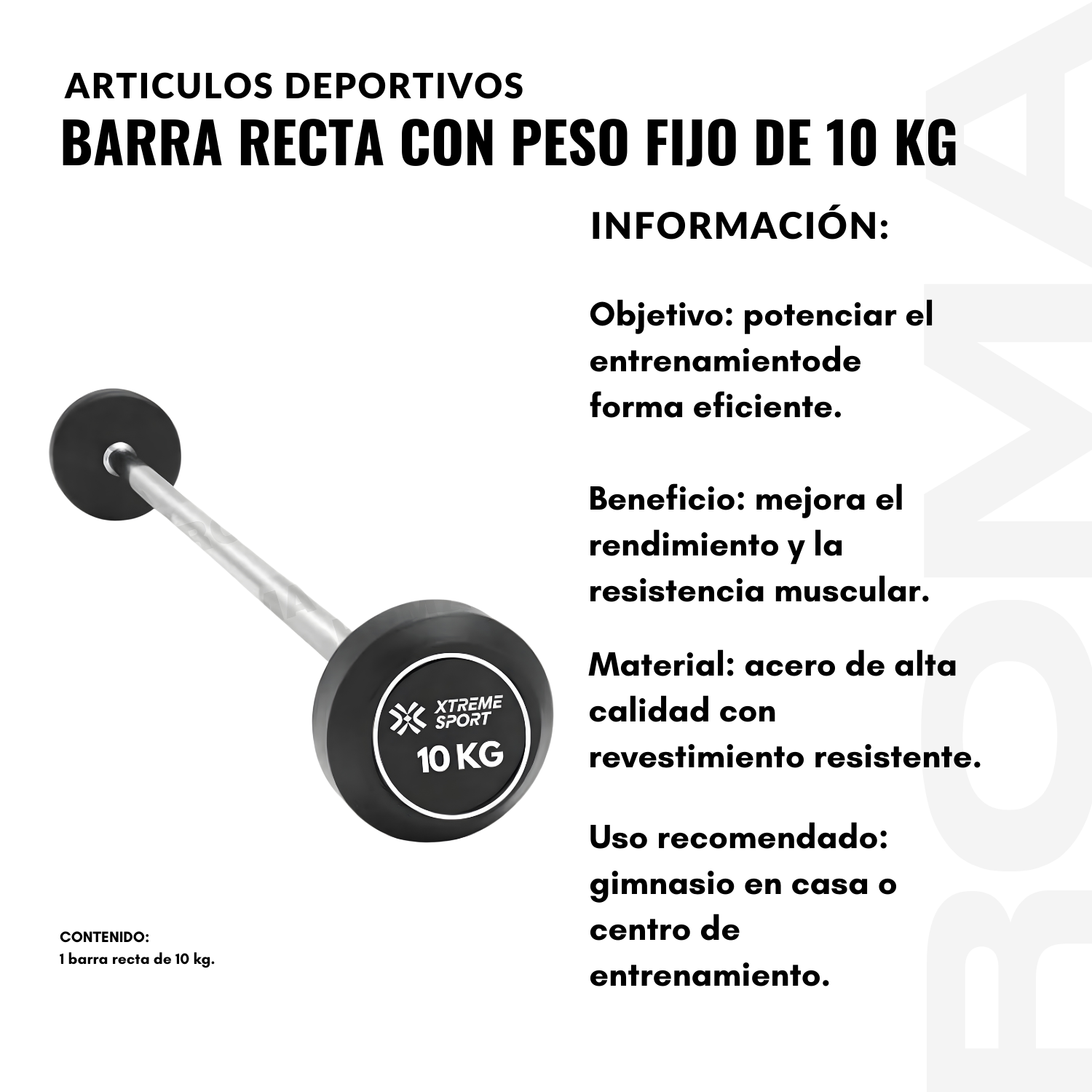 BARRA RECTA CON PESO FIJO DE 10 KG - 2