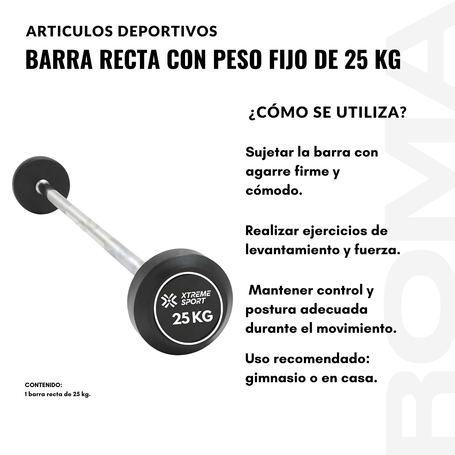 BARRA RECTA CON PESO FIJO DE 25 KG - 3