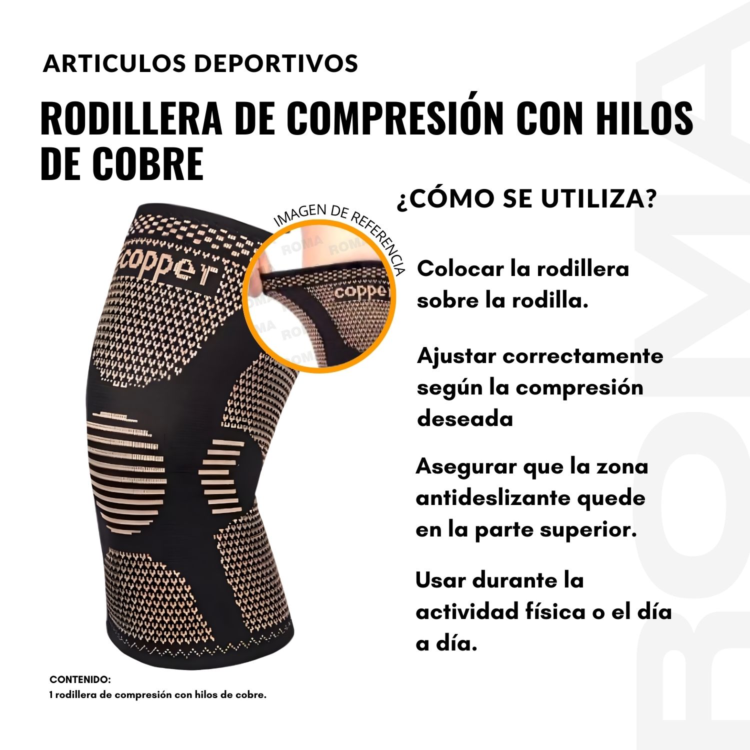 RODILLERA DE COMPRESIÓN CON HILOS DE COBRE - 3