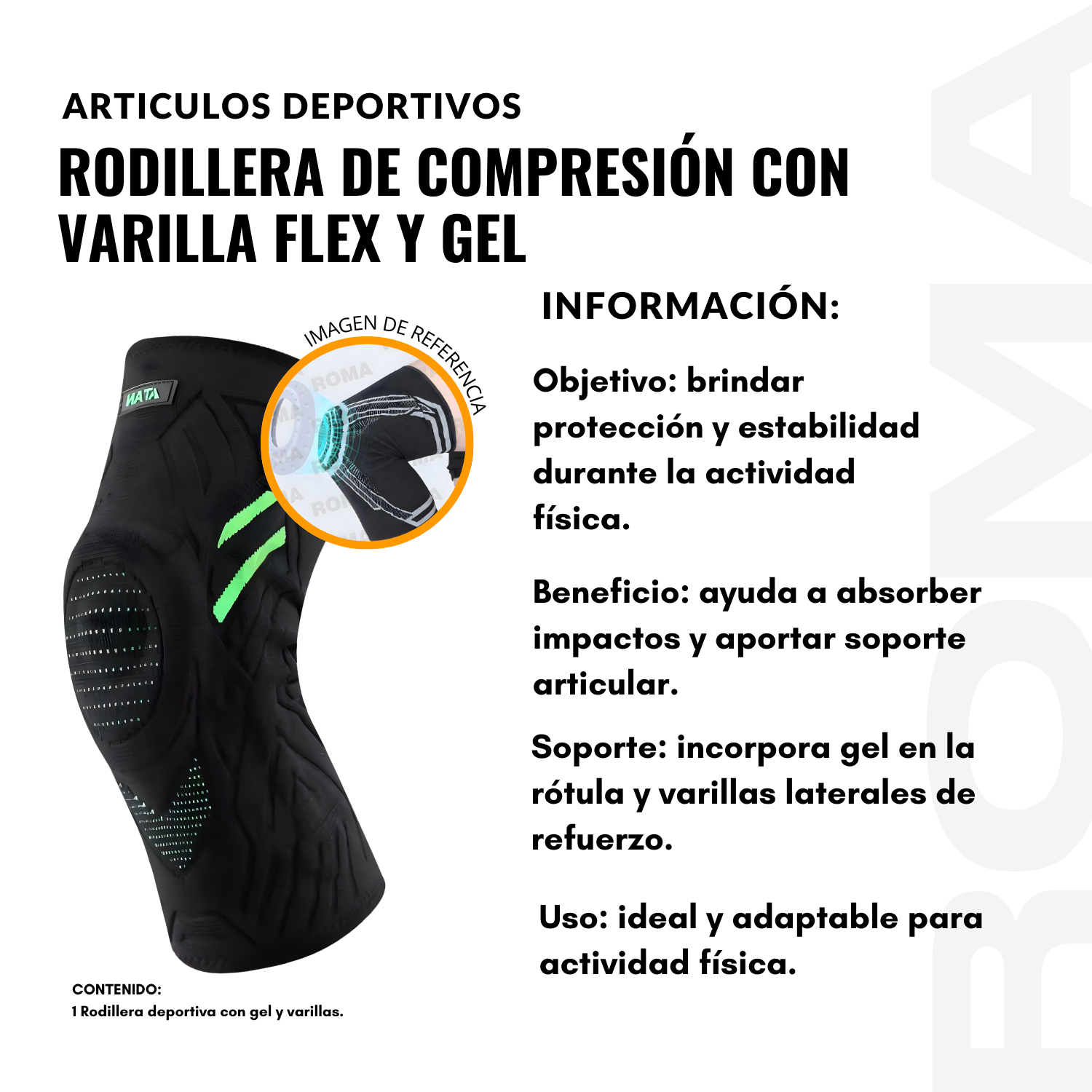 RODILLERA DE COMPRESIÓN CON VARILLA FLEX Y GEL - 2