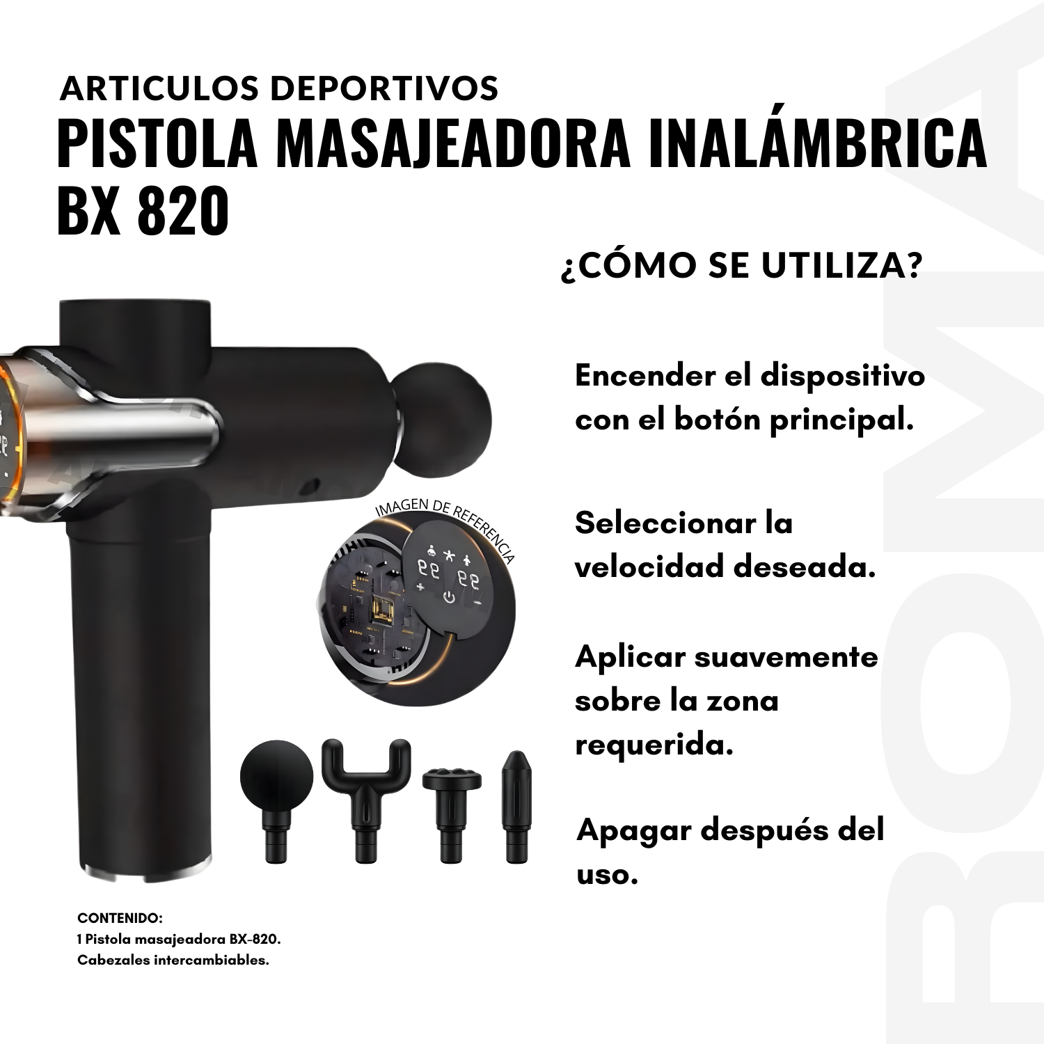 PISTOLA MASAJEADORA INALÁMBRICA CON PANTALLA BX 820 - 3