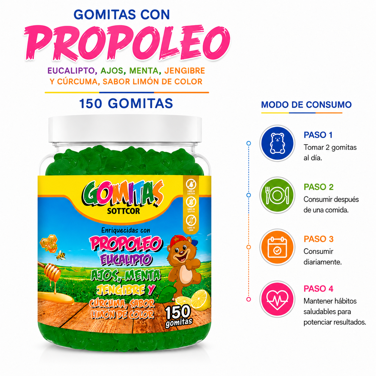 GOMITAS PROPÓLEO NIÑOS 150 GOMITAS SOTTCOR LABS - 3