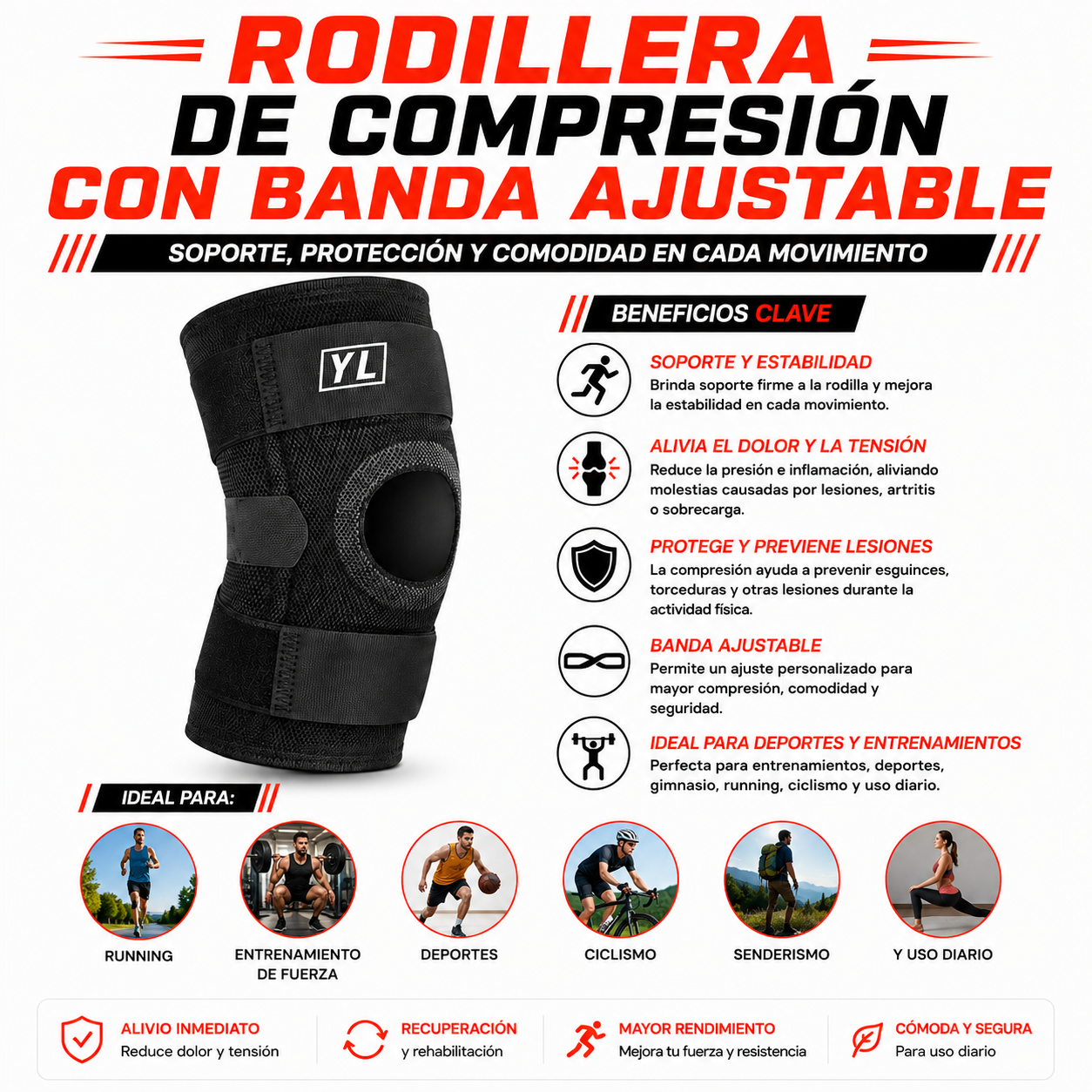 PACK PISTOLA MASAJEADORA 720 Y RODILLERA DE COMPRESION CON BANDA AJUSTABLE - 4