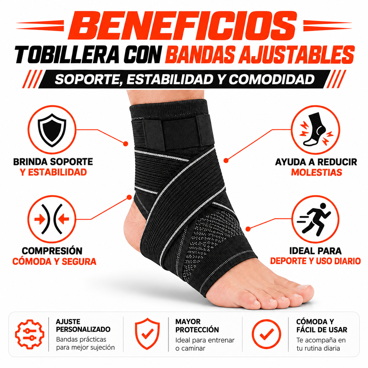 PACK PISTOLA MASAJEADORA 720 Y TOBILLERA CON BANDAS AJUSTABLES - 4