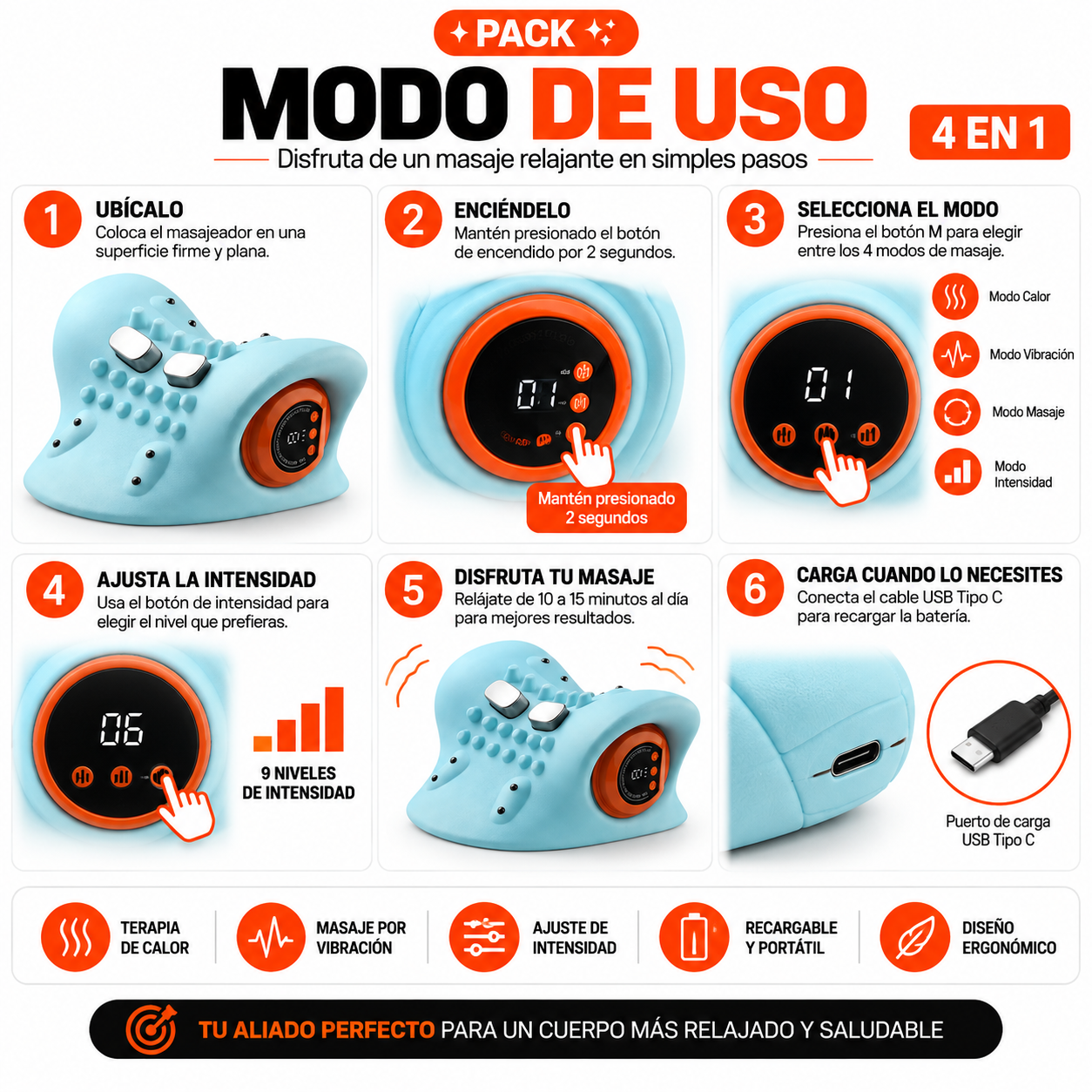 PACK PISTOLA MASAJEADORA 720 Y MASAJEADOR DE CUELLO ELECTRONICO - 5