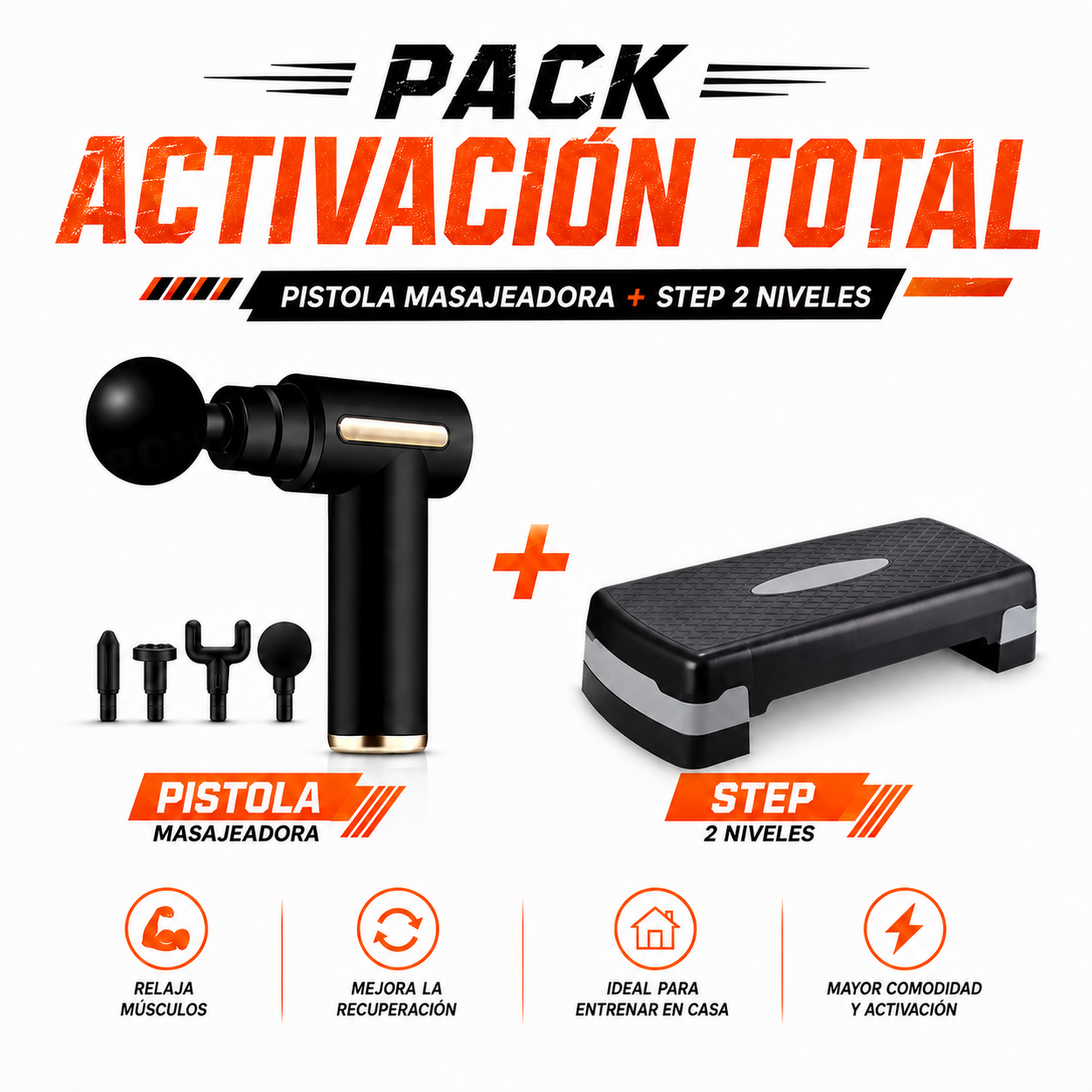 PACK PISTOLA MASAJEADORA 720 Y STEP 2 NIVELES - 1