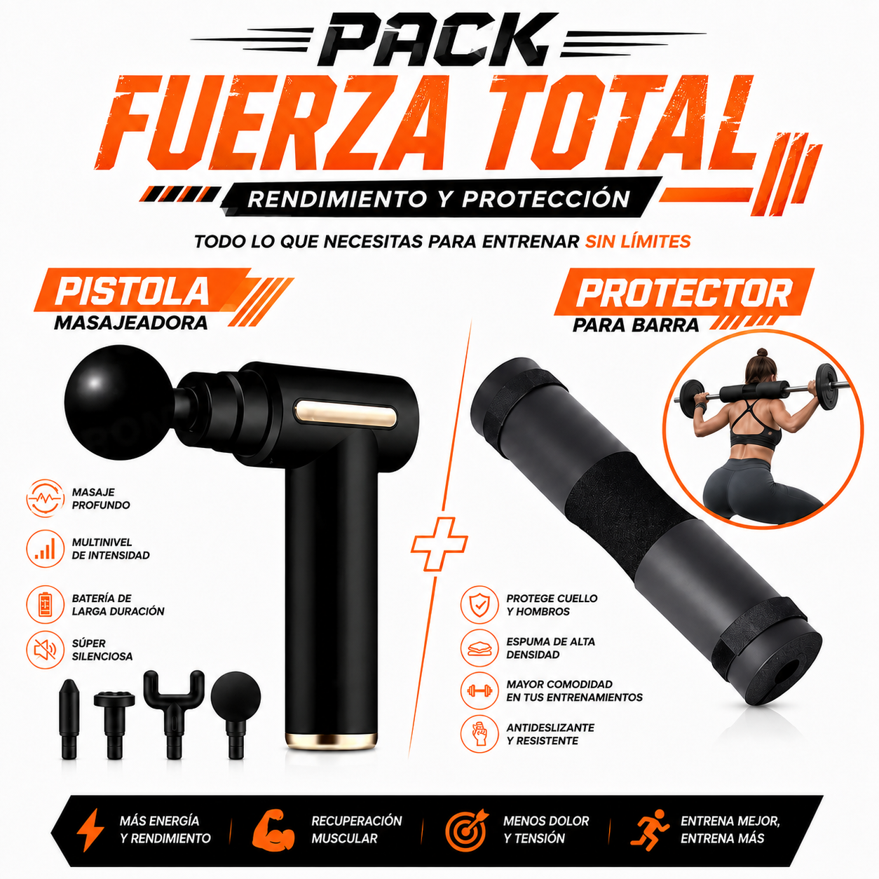 PACK PISTOLA MASAJEADORA 720 Y PROTECTOR DE BARRA - 1
