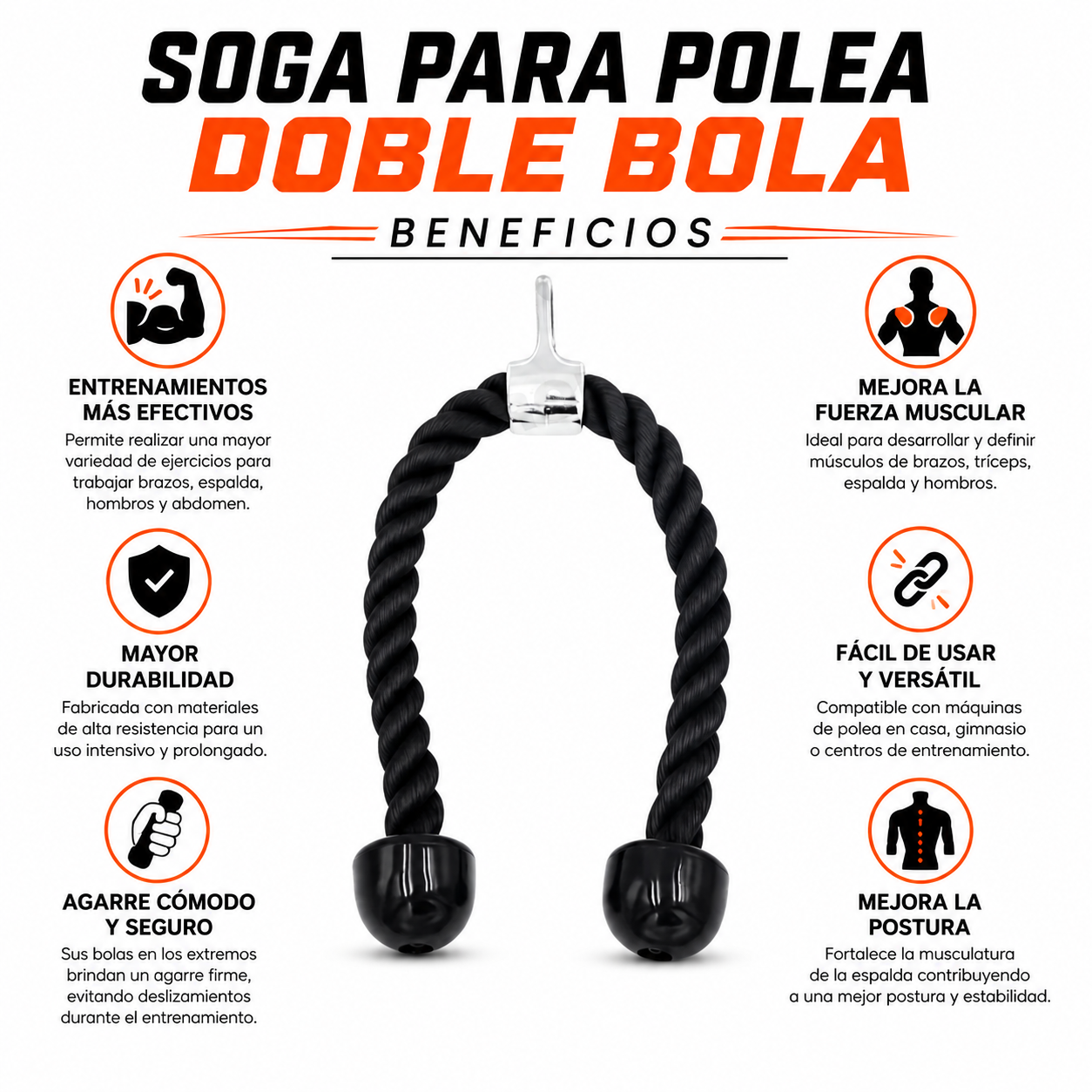 PACK PISTOLA MASAJEADORA 720 Y SOGA PARA POLEA DOBLE BOLA - 4