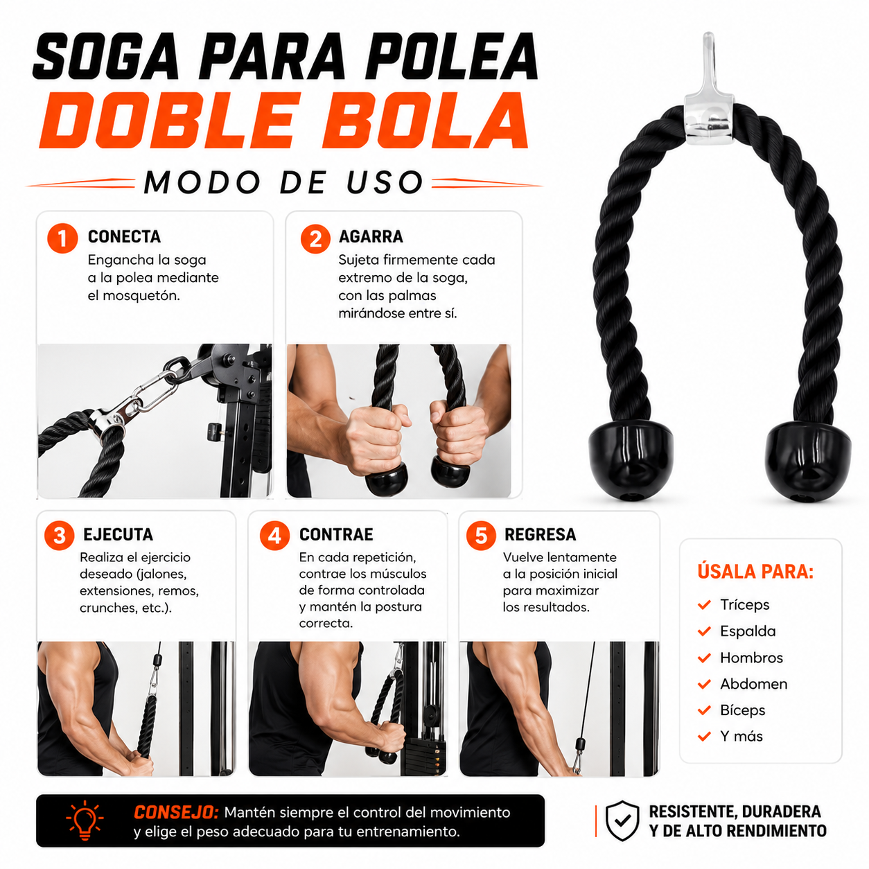 PACK PISTOLA MASAJEADORA 720 Y SOGA PARA POLEA DOBLE BOLA - 5