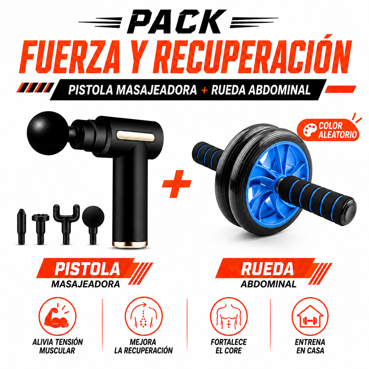 PACK PISTOLA MASAJEADORA 720 Y RUEDA ABDOMINAL - 1