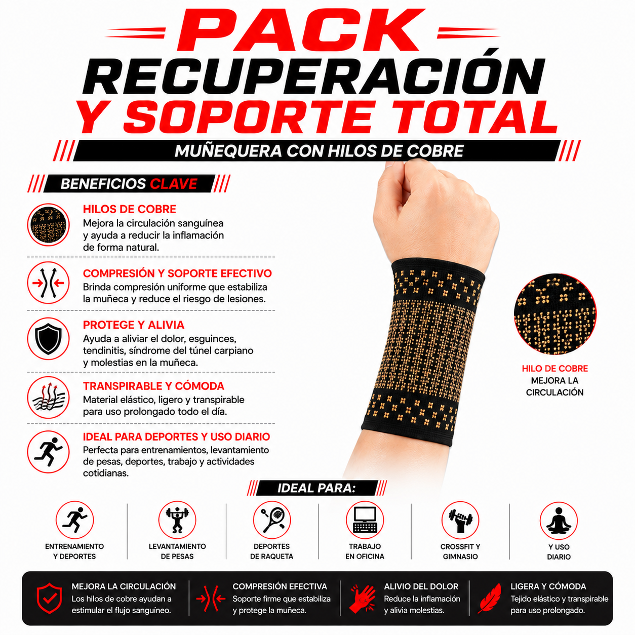 PACK PISTOLA MASAJEADORA 720 Y MUÑEQUERA CON HILO DE COBRE - 4