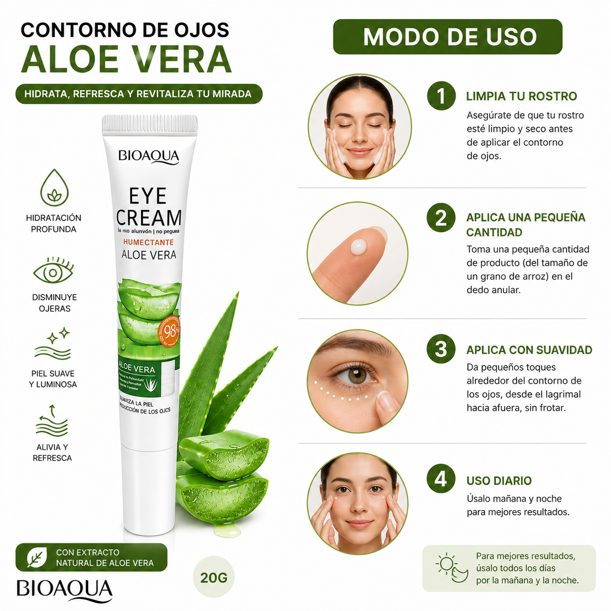 PACK 2 CONTORNO DE OJOS ALOE VERA 20G BIOAQUA - 3
