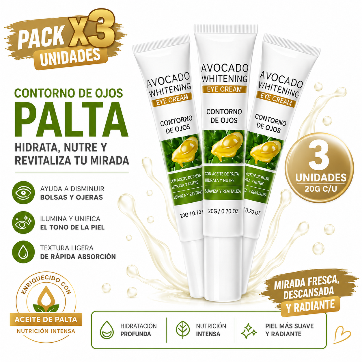 PACK 3 CONTORNO DE OJOS PALTA 20G BIOAQUA - 1