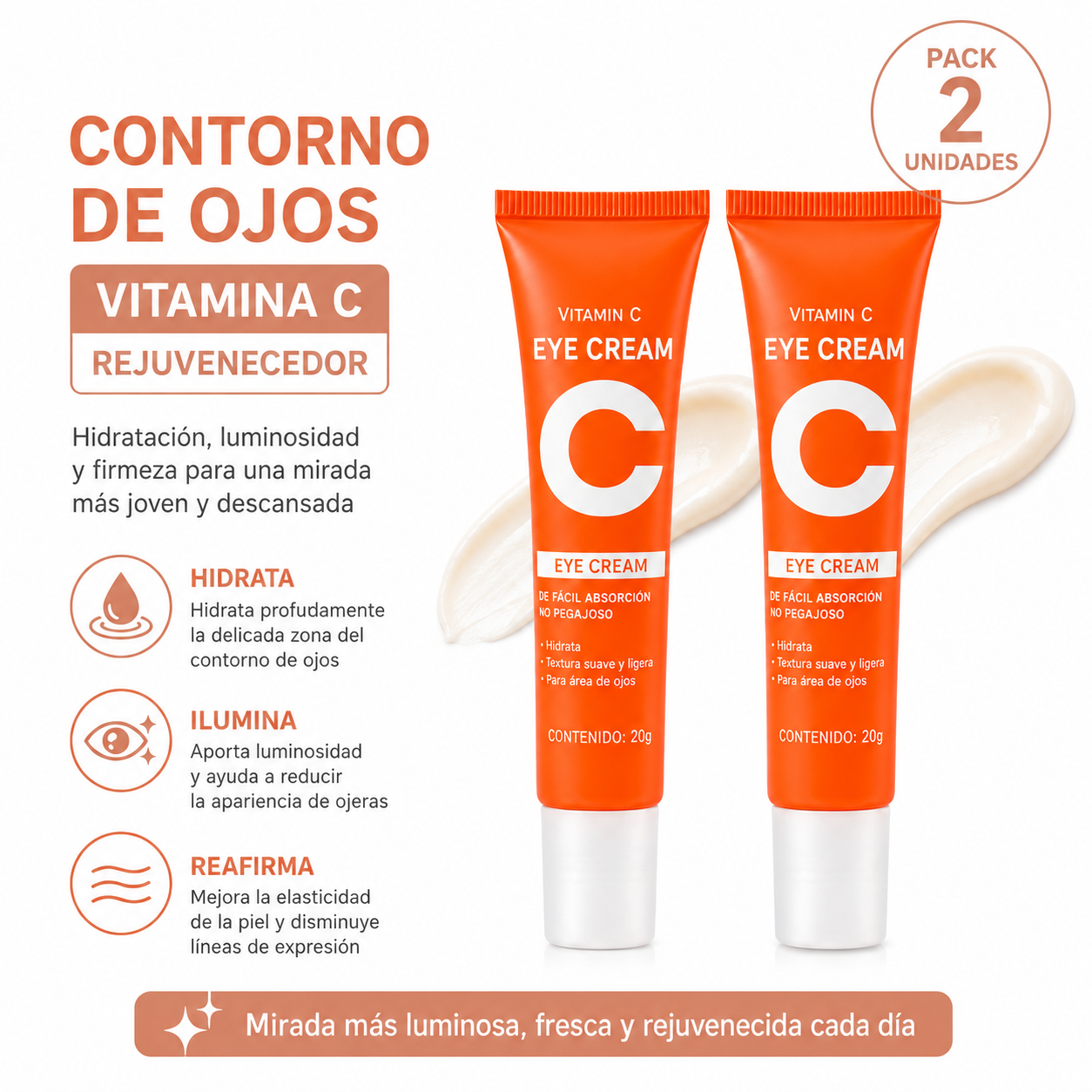PACK 2 CONTORNO DE OJOS VITAMINA C 20G BIOAQUA - 1