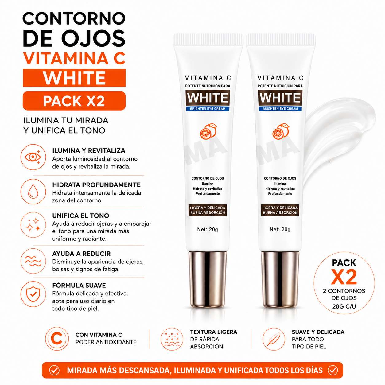 PACK 2 CONTORNO DE OJOS VITAMINA C WHITE 20G BIOAQUA - 1
