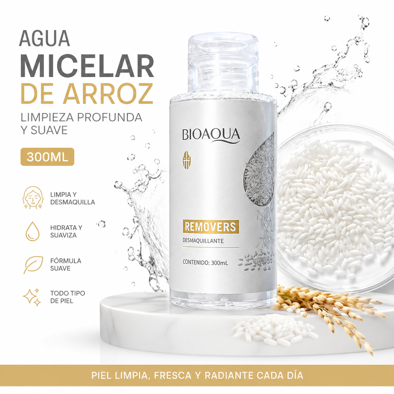 AGUA MICELAR DE ARROZ 300ML BIOAQUA - 1
