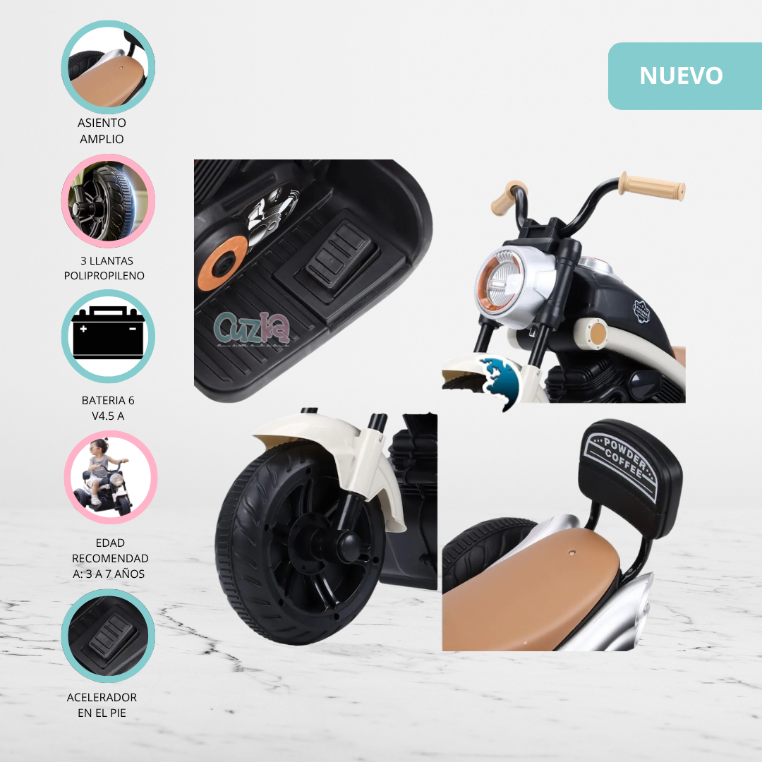 MOTO A BATERÍA PARA NIÑOS «CHOPPER» BEIGE - 3