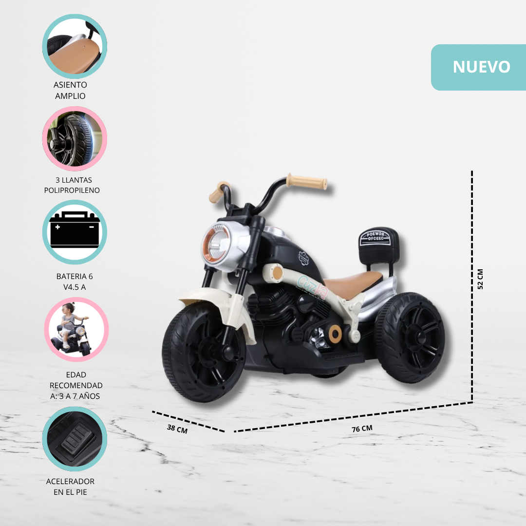 MOTO A BATERÍA PARA NIÑOS «CHOPPER» BEIGE - 4