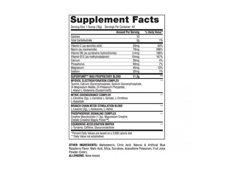 SUPERPUMP MAX BLUE RASPBERRY GASPARI NUTRITION 40 SERVICIOS - 2