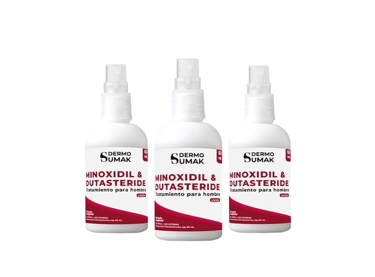 LOCIÓN MINOXIDIL 5% Y DUTASTERIDE 0.5% 60ML DERMO SUMAK 3 UND - 1