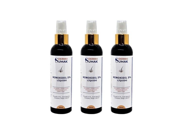 LOCIÓN MINOXIDIL PREMIUM 5% LÍQUIDO 120ML DERMO SUMAK 3 UND - 1