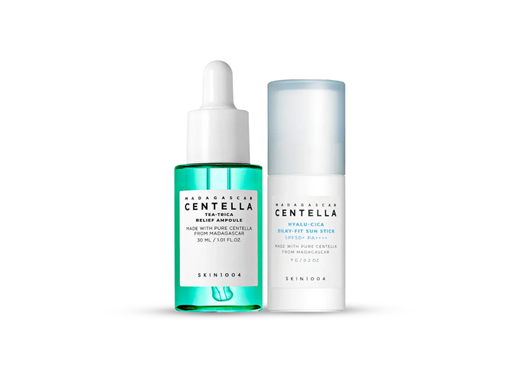 DÚO TEA-TRICA AMPOULE 30ML + HYALU-CICA SUN SERUM MINI SKIN1004 - 1