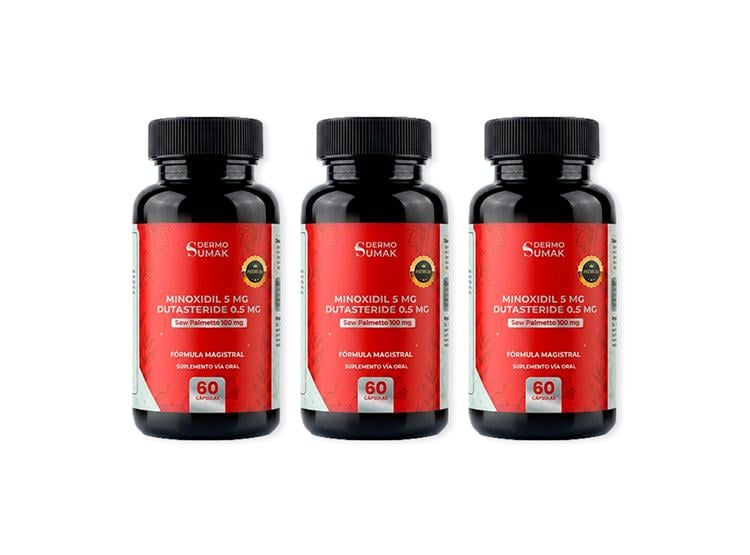 MINOXIDIL 5 MG + DUTASTERIDE 0.5 MG + SAW PALMETTO 60 CÁPSULAS - DERMO SUMAK (3 UND) - 1