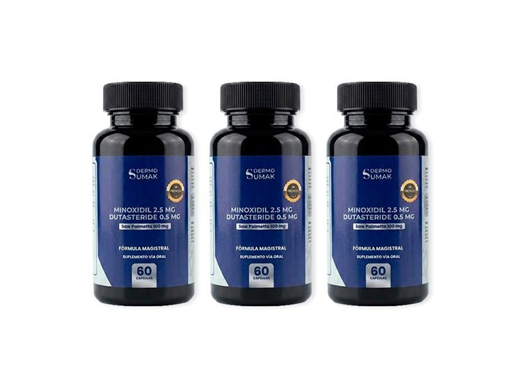 MINOXIDIL 2.5 MG + DUTASTERIDE 0.5 MG + SAW PALMETTO 60 CÁPSULAS - DERMO SUMAK (3 UND) - 1