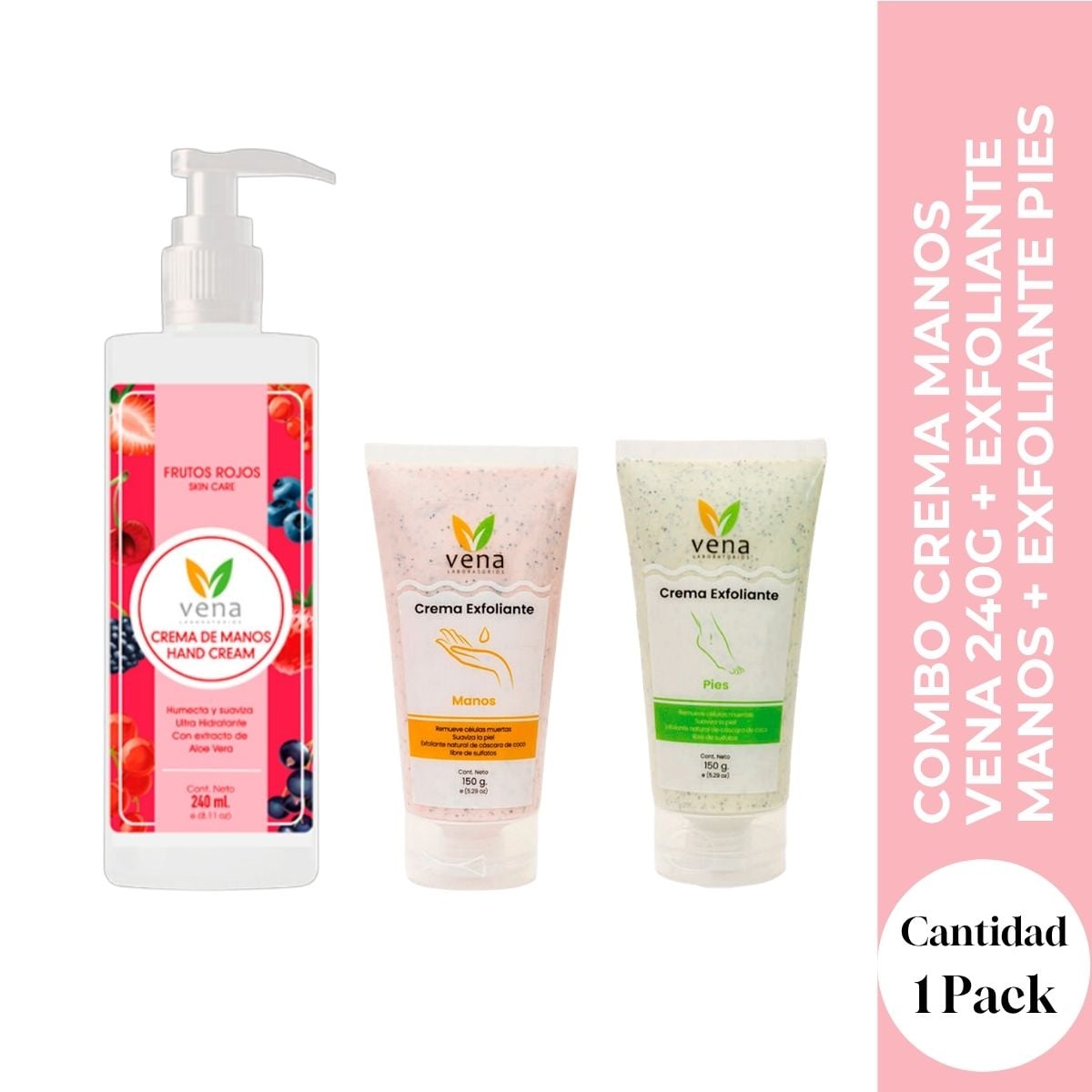 COMBO CREMA MANOS VENA 240G + EXFOLIANTE MANOS + EXFOLIANTE PIES - RUTINA COMPLETA MANOS Y PIES - 1