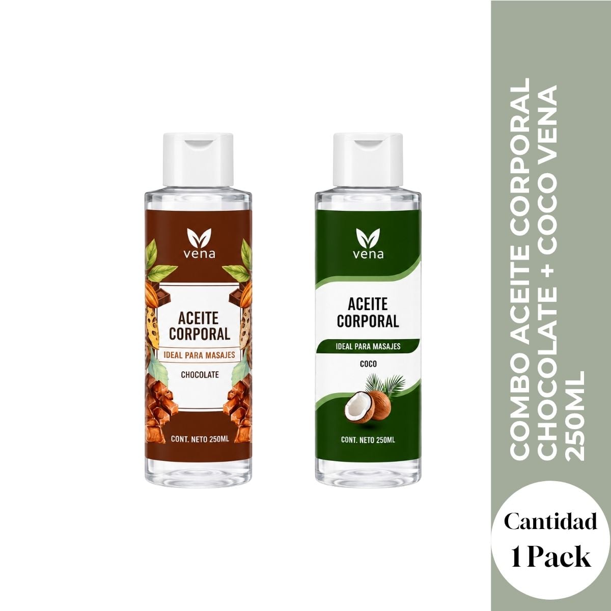 COMBO ACEITE CORPORAL CHOCOLATE + COCO VENA 250ML - NUTRICION Y SUAVIDAD TOTAL - 1