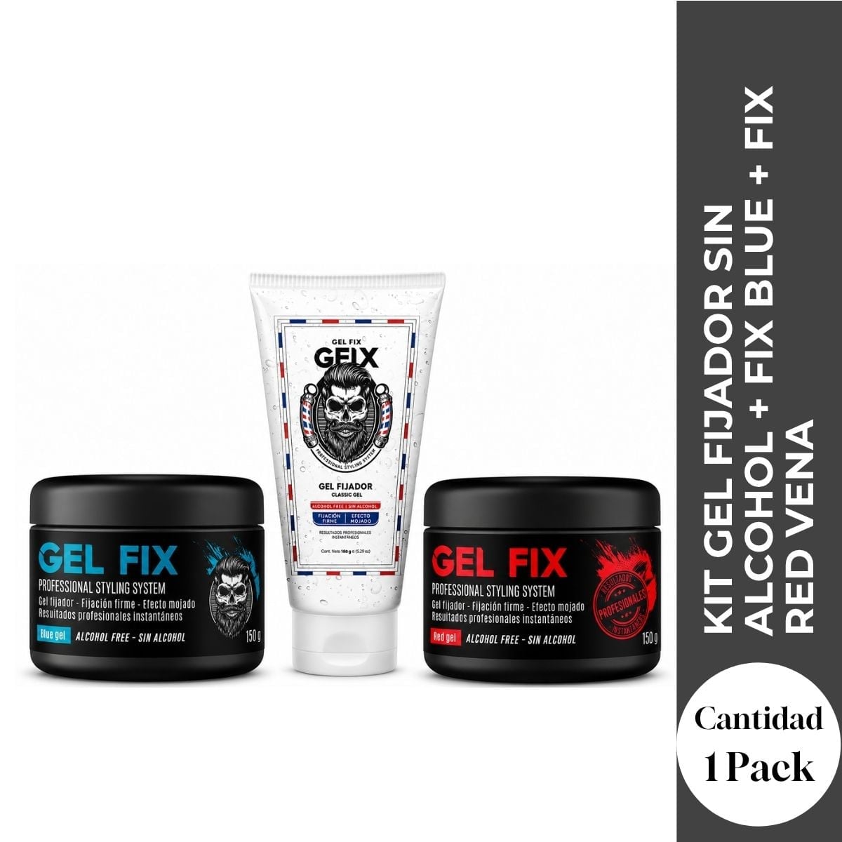 KIT GEL FIJADOR SIN ALCOHOL + FIX BLUE + FIX RED VENA - FIJACION PROFESIONAL CON FRAGANCIA UNICA - 1